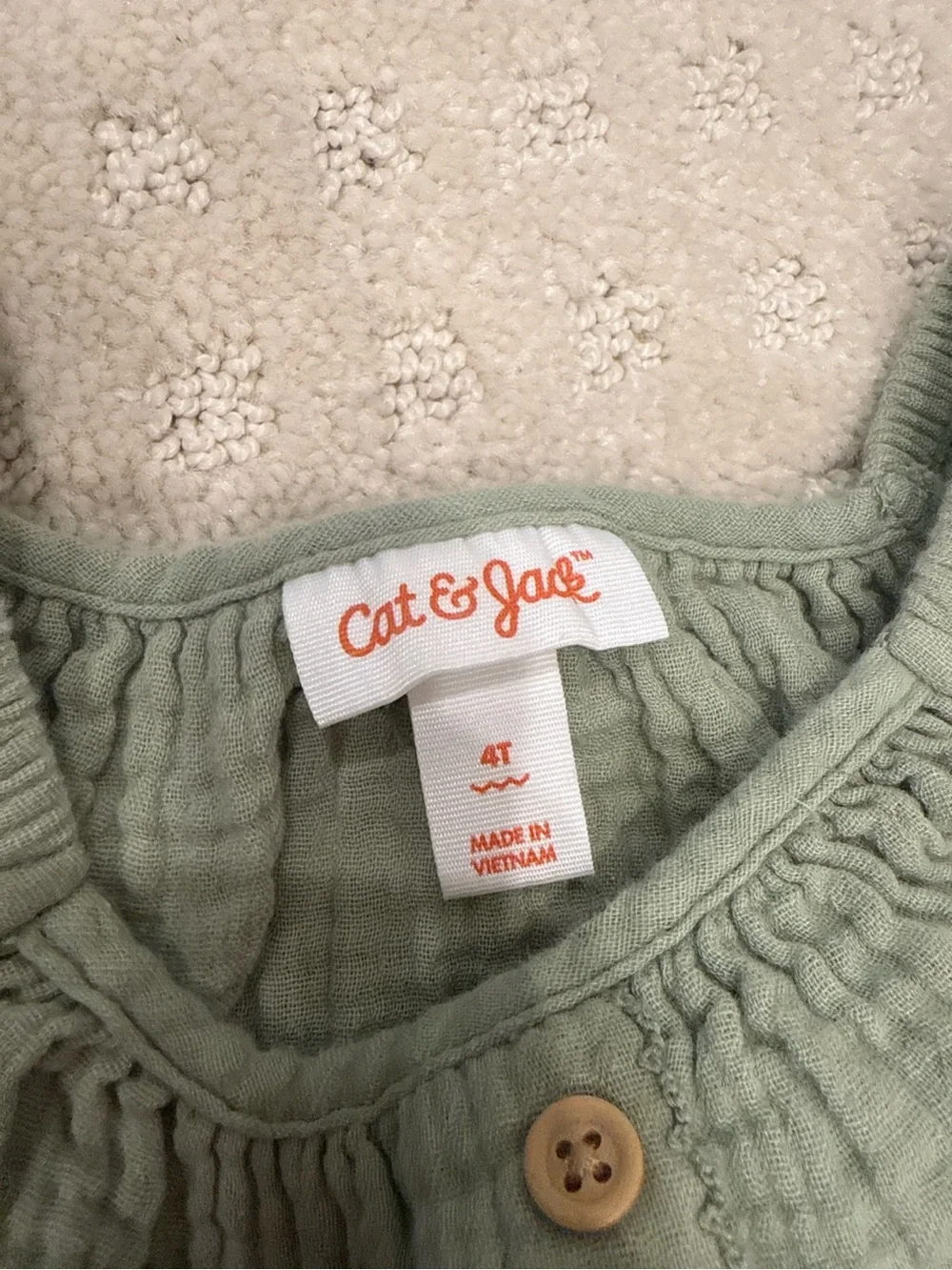 Cat & Jack 4T Sage Green Gauze Button Front Puff Sleeve Top